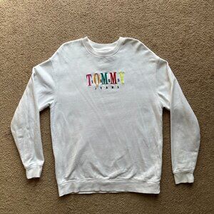 Tommy Jeans Sweater Mens Large Crewneck Pullover Vtg White Spellout